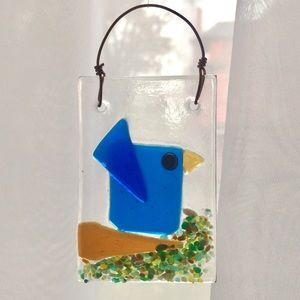 Cute Blue Bird Fused Glass Suncatcher